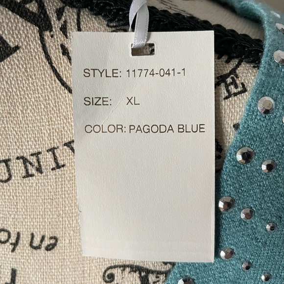 teal XL sweater with metal-look detail. Villa Milano pagoda blue - Picture 8 of 14